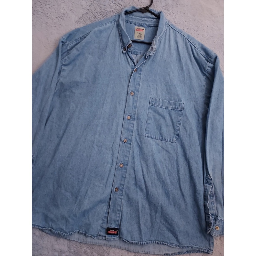 Dickies Shirt Mens 3XL Denim Work Skater Faded Blue Outdoor Grunge Cotton XXXL